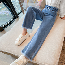Girl Jeans Spring Autumn 2022 New Great Boy Girl Child Foreign Air Loose Broadlegged Children Clothing Trendy Casual Pants