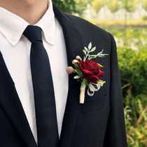 High-end original European and American wedding corsage wine red rose Chinese personality festive Bride wedding decoration flower