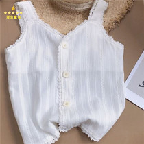 Childrens summer camisole girls  foreign-style cotton lace white top Baby thin camisole tide