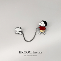 Crayon Shinchan small white chain cartoon brooch cute Japanese high-end womens schoolbag clothes accessories pendant pin