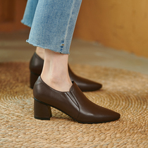 Givenivan high heels female new 2021 new coarse heel pointed small leather shoes temperamental single shoe 5 5cm