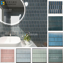 Blue-green kiln small long strip mosaic toilet bathroom wall tile restaurant decoration main material curved tiles