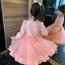 Girl Net Yarn Princess Dress Spring Dress 2022 New Little Girl Han Version Skirt Ultra Ocean Gas Childrens Tennis Red Dress Dress