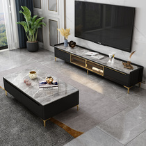 Rock board TV cabinet tea table combination light luxury small apartment glass living room Italian simple modern high-end furniture floor cabinet