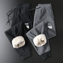 2021 lamb cashmere warm plus velvet casual pants men padded leg casual pants corduroy cotton pants loose