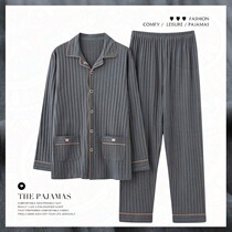 Pajamas mens cotton autumn and winter long sleeves teen size home wear cotton spring and autumn can be worn outside the new model of 2021
