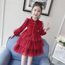 Girls dress autumn dress plus velvet dress childrens foreign red princess dress little girl winter cake skirt childrens clothing