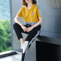 Ice Silk Knit Casual Sports Suit Women Summer New Short Sleeves Fashion Sportswear Mom Loose Two Sets Thin