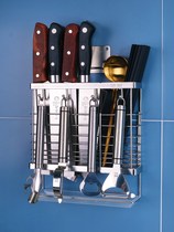 Kitchen knife holder 304 stainless steel household kitchen knife chopsticks drain shelf Wall non-perforated mold proof knife seat new product