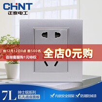 Chint steel frame wall socket NEW7L gentleman Silver power socket five-hole socket panel