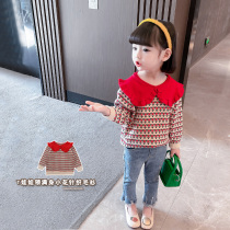 Girls knitted sweatshirt spring autumn 2022 new childrens clothing foreign air blouse flowers female baby beat undershirt spring clothing children