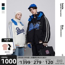 bosie Blue2021 winter New Vintage stitching color short down jacket three-dimensional embroidery coat tide