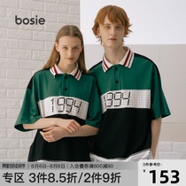 bosie summer T-shirt lapel mens couple tide brand contrast color short-sleeved loose polo shirt 01128