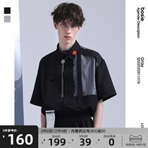 bosie Gray summer new short sleeve shirt male couple stitching fashion loose female casual loose shirt tide