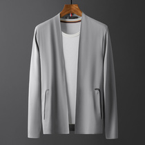  Ice silk sunscreen clothes mens 2021 summer thin non-trace pressure glue business casual cardigan jacket mens air conditioning cloak tide
