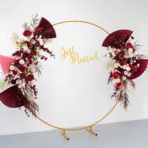 Red Simulation Flowers Fake Fan Wedding Background Decorated Arch Wall Decoration Photography Background