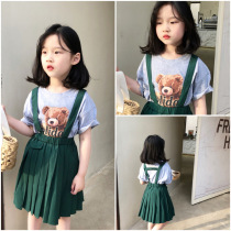 Girls Strap Skirt Childrens Pleated Skirt Summer New Childrens Wear Korean Green Style Joker Skirt