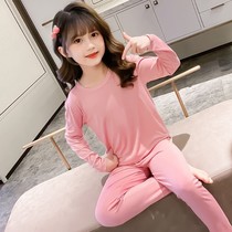 Childrens underwear girl Modal autumn clothes and autumn pants middle boy thin pajamas Spring and Autumn long sleeve warm suit