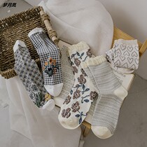 Day series retro Spring and autumn in cylinder Sox lace women 100 hitch tying sweet and thin with high waist and long cylinder moon socks