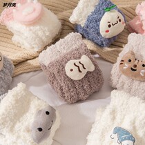 Coral Suede Socks Children Autumn Winter Plus Suede Thickened Towel Floor Socks Midbarrel Moon Socks Long Cylinder Sleeping Socks Warm