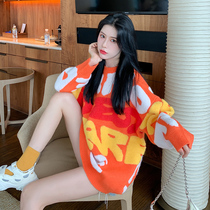 Sweater womens 2021 New loose thickened slightly fat girls autumn and winter wear fashion foreign style medium long
