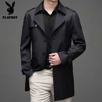 Playboy windbreaker men long coat business lapel spring and autumn jacket business casual middle-aged mens coat