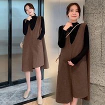 Pregnant women autumn and winter suit fashion 2020 semi-turtleneck sweater pit sundress two-piece loose maternity dress
