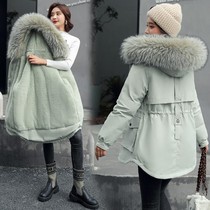 2021 Winter new parker jacket womens long Korean version of waist cotton coat plus velvet cotton jacket coat tide