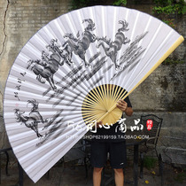 Multi-specification pure hand-painted painting fan super large hanging fan decorative fan craft gift folding fan horse to success