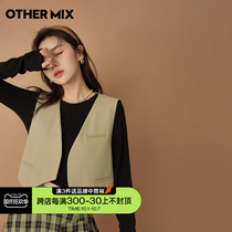 OtherMix vintage solid color suit horse clip female spring and autumn 2021 New V collar vest jacket short