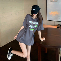 Gray t-shirt womens 2021 new short-sleeved design sense female niche summer ins tide Harajuku style mid-length top