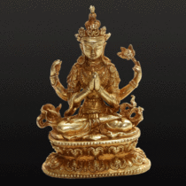  Two-inch four-armed Guanyin small Buddha statue pure copper Tibetan Buddhism Tantric Copper Buddha statue car bronze statue ornaments