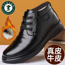 Woodpecker mens cotton shoes winter warm plus velvet thick cotton leather shoes leather wool non-slip middle-aged father shoes