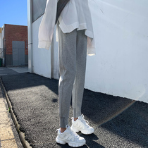 2021 autumn and winter plus velvet gray sweatpants womens loose bunch feet Haren pants Spring and Autumn new small casual pants