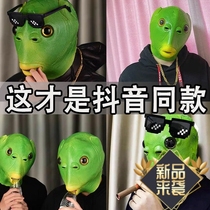 Shake-up cute green fish man mask fat head fish sand sculpture to blame green head fish head cover mesh red mask full face odorless