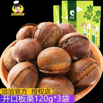 Qiaqia open chestnut 120g * 3 bags of chestnut original snack nut specialty cooked chestnut with Shell