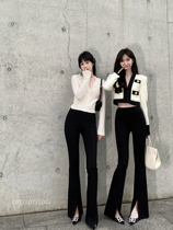 LDTJ spot casual long pants woman 22 spring and summer new supermodel pantypants open fork microhorn pants for skinny pants