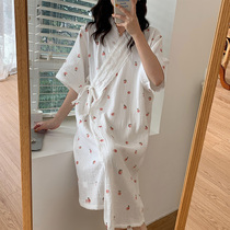 Short Sleeve Sleeping Robe Women Summer Pure Cotton Cloth Peaches 2022 New Summer bathrobes and pajamas summer sleeping skirts
