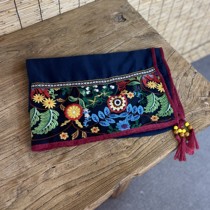 Hualou produced summer new heavy industry embroidery four-corner tassel small round wood buckle silk hemp shawl