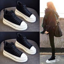 Black sneakers women 2021 autumn and winter New plus velvet thick bottom muffin high casual Net red white cotton shoes