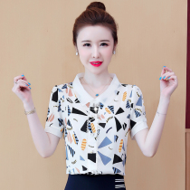 2021 new summer printed top belly thin shirt short-sleeved chiffon shirt shirt womens foreign style shirt