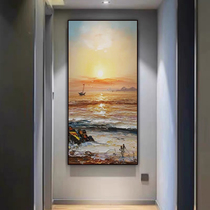 Entrance decorative painting Modern simple corridor vertical mural abstract hand-painted oil painting Sea view hanging painting Aisle wall painting