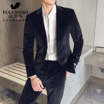 Fugui bird high-end business suit suit suit men Korean version trend groom dress Men gold velvet casual two-piece set