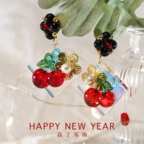 Garlic With Ear Accessories Red Cherry Fruit Earrings Original National Tide Retro Earrings Temperament Unique Ear Clip New Year Earrings