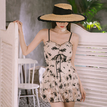 Fairy Fan one-piece swimsuit womens skirt 2021 new style cover belly appear thin conservative soak hot spring Korean ins wind seaside