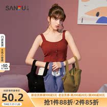Sanfu womens summer new solid color large neckline buckle short vest simple slim temperament inside the female 435488