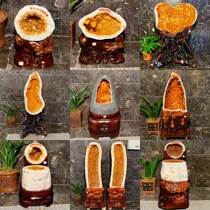Natural Brazilian yellow crystal cave cornucopia ornaments lucky money bag raw stone amethyst cave dinosaur egg