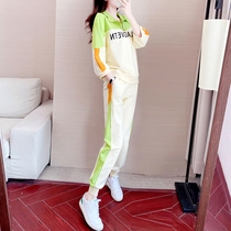 European station leisure sports suit women 2021 new spring and autumn winter long sleeve sweater splicing High sense two-piece set