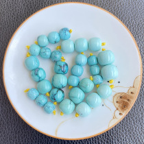 High Porcelain Original Mine Triple No Jelly Material Natural Hubei Green Pine Stone Loose Bead Old Type Barrel Pearl Beads Beads Round Pearl