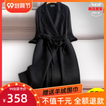 High-end double-sided cashmere coat womens black long knee 2021 New Hepburn style wool woolen woolen coat anti-season